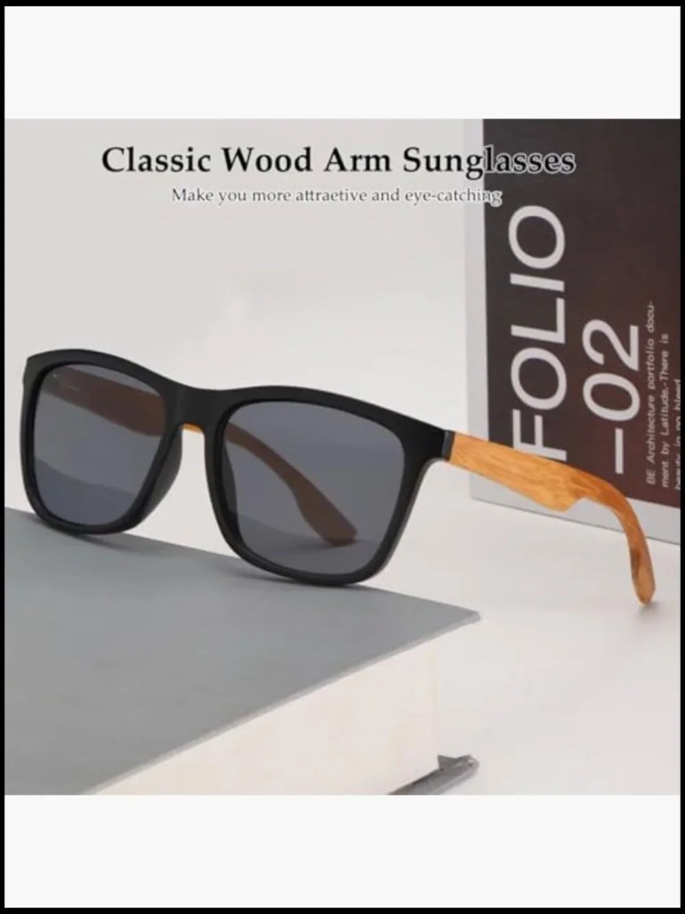 Wooden Arm Sunglasses UV400 Protection Retro Square Frame
